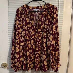 Nine West | XL Blouse | Long Sleeve | Gold and Purple Flower Petal Print